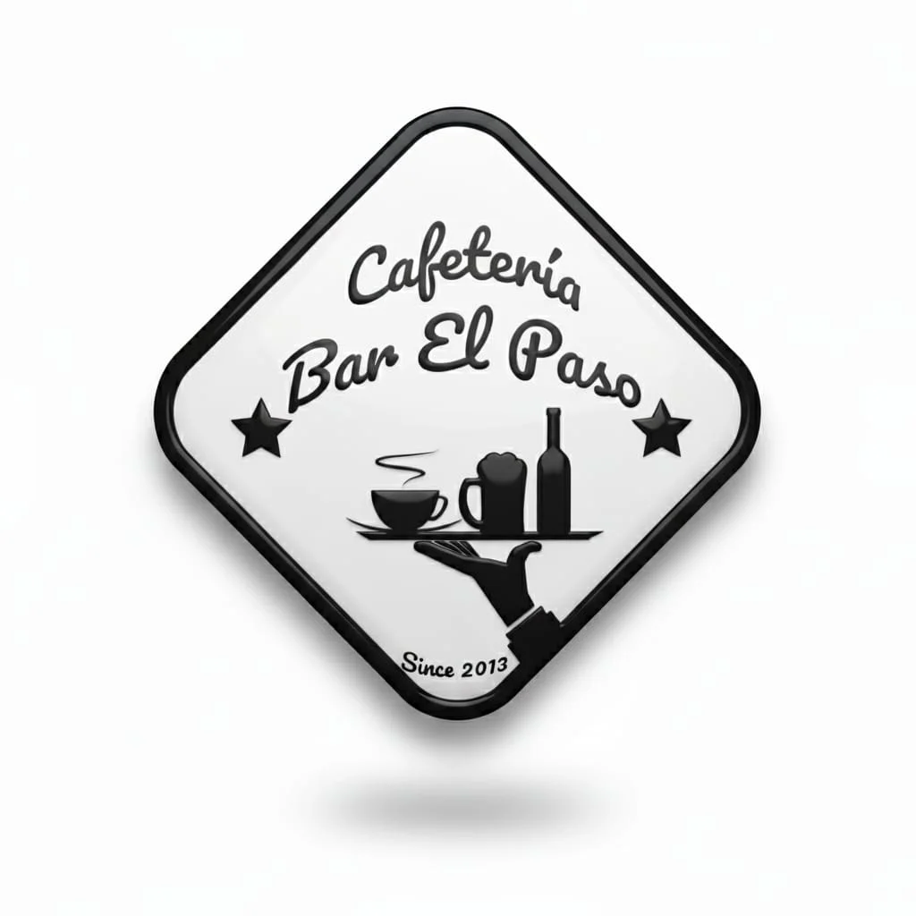 Logo de la cafetería Bar El Paso, con una mano sosteniendo una taza y una botella.